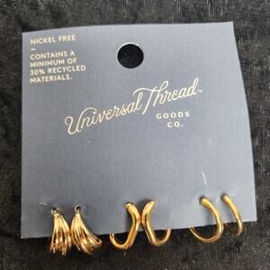 Universal Thread Goods Target Nickle-Free 3 Piece Gold-Toned Hoop Earrings NWT